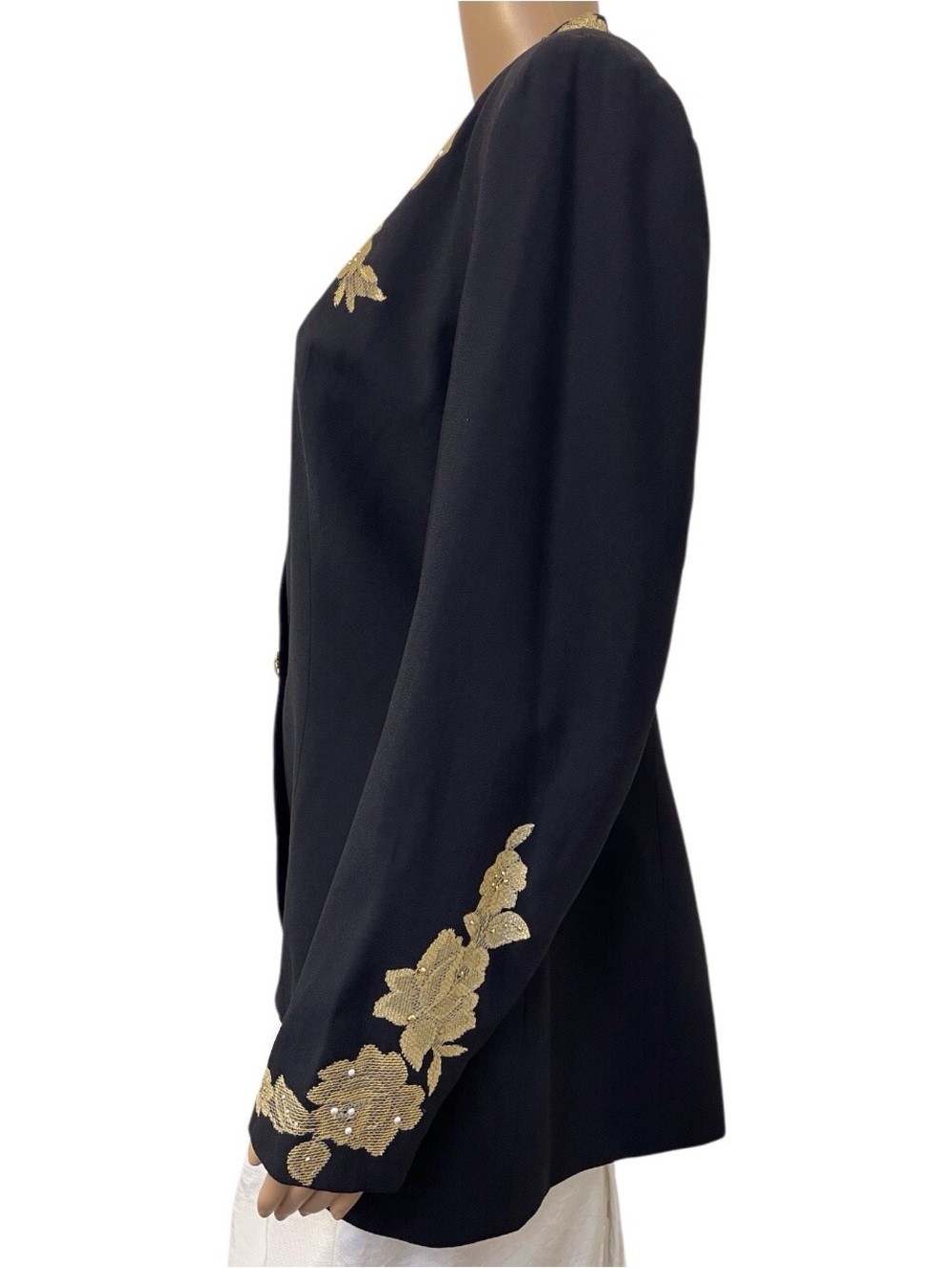 Solini New Yourk Women's Lace Applications Beaded Rhinestones Solid Blazer,12 - Picture 3 of 11